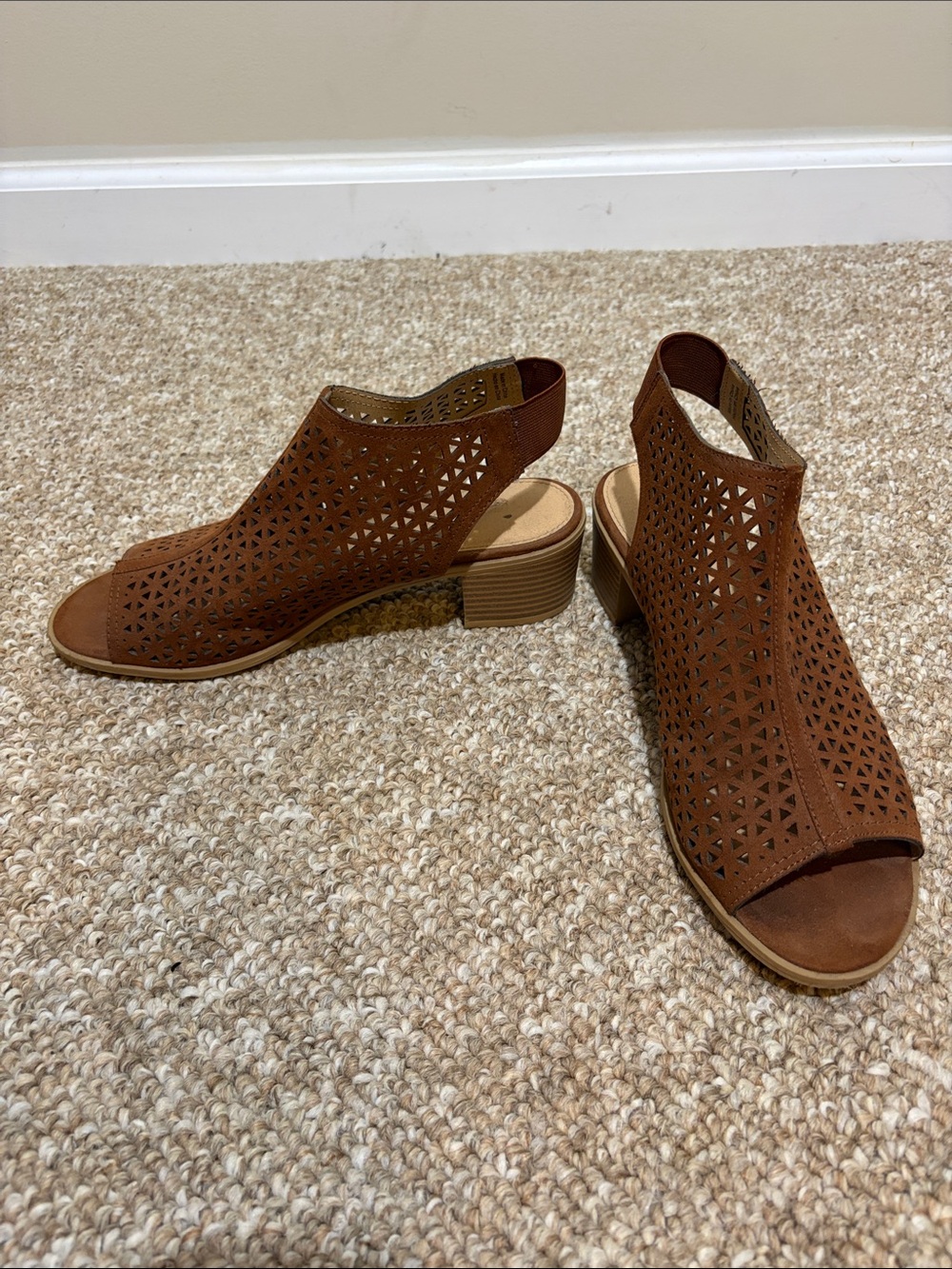 Women's Brown Perforated Block Heel Sandals